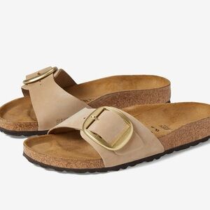 Birkenstock Women's Beige Sandals with Gold Buckle